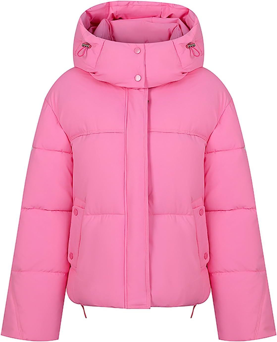 Womens Puffer Jacket Zip Up Long Sleeve Quilted Padded Down Winter Fleece Warm Comfort Outerwear Puffy Bubble Coat