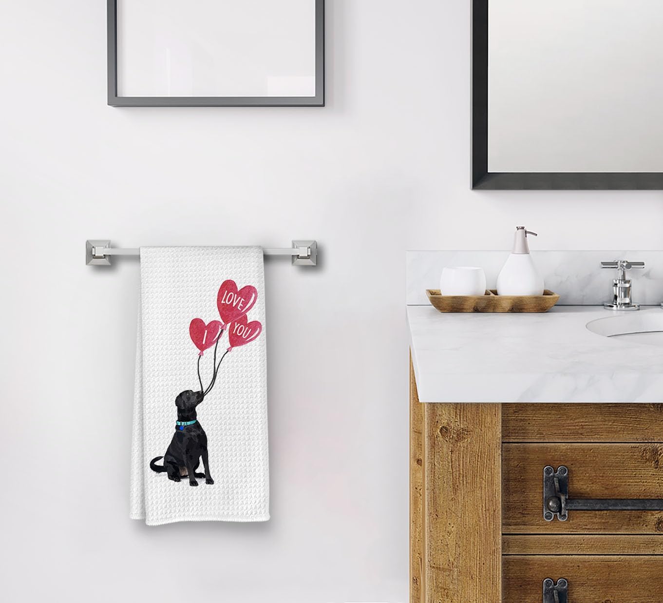 Labrador Kitchen Towels - Valentines Day Hand Towels, Black Labrador Retriever Gifts, I Love You Dog Bathroom Kitchen Decor, Valentine Dish Towels - Image 2