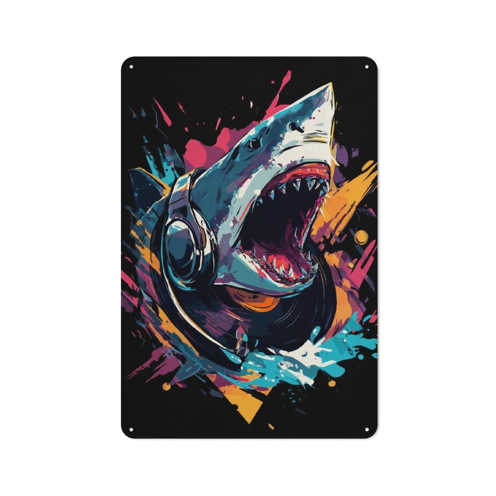 Junmoney Vibrant Shark Art Tin Wall Plaque 30X20cm With For Dining Room Or Kitchen, For Collectors Decorating Kitchens And Dining Spaces