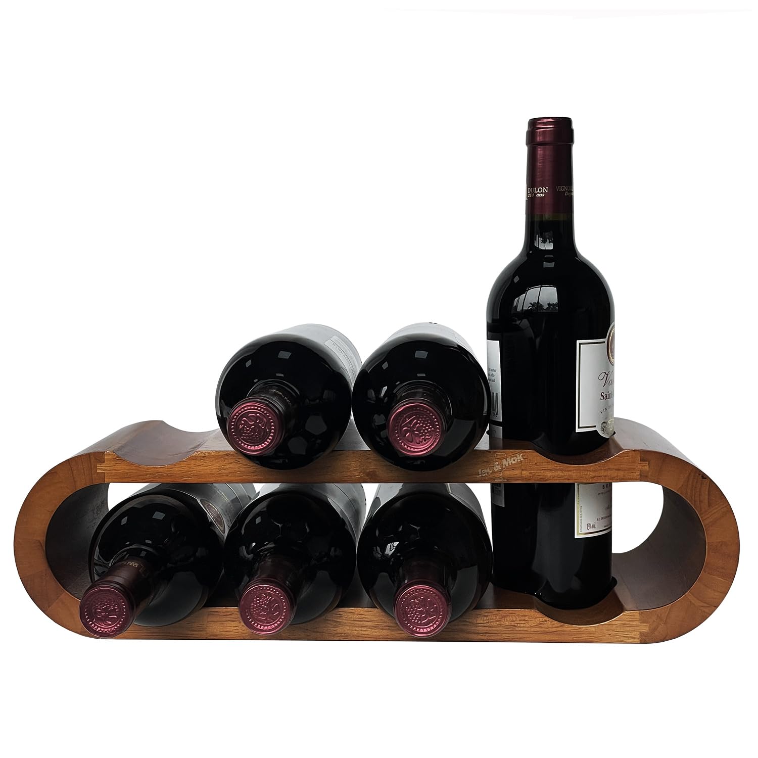 Stojak na wino z twardego drewna - przechowywanie butelek wina - stojak na wino - wolnostojący stojak na wino na blat (8 butelek z uchwytem)