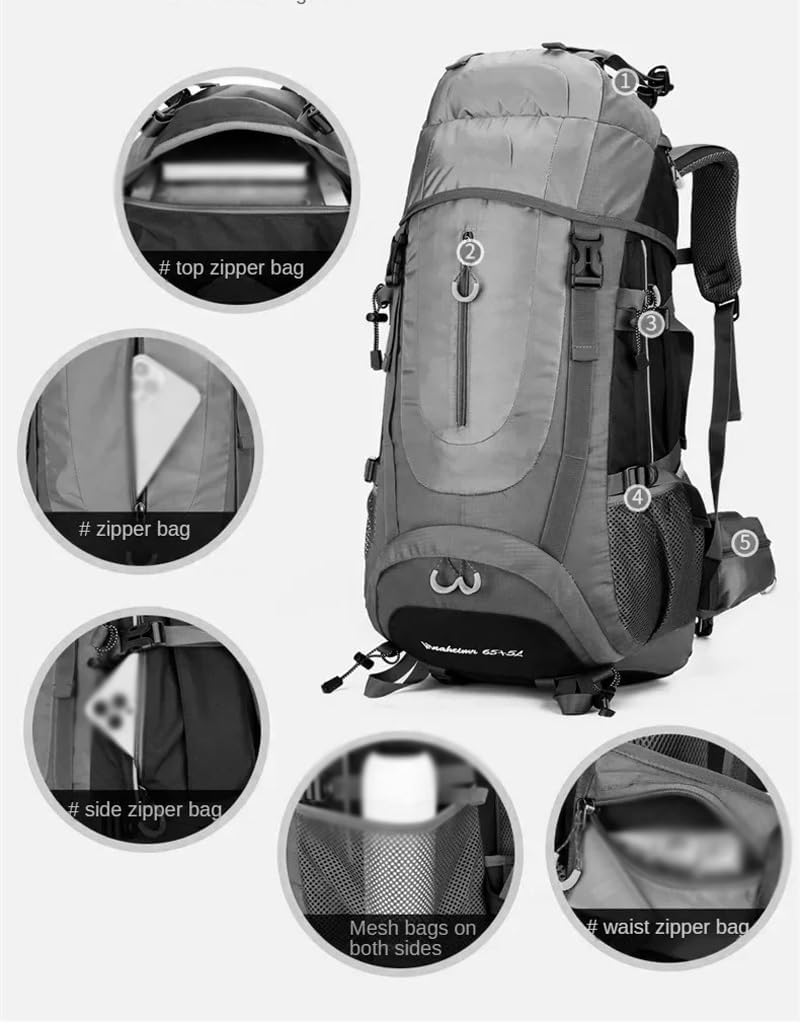 65L Outdoor Waterproof and Wear-resistant Camping Climbing Bag Hiking Mountaineering Backpacks Sport