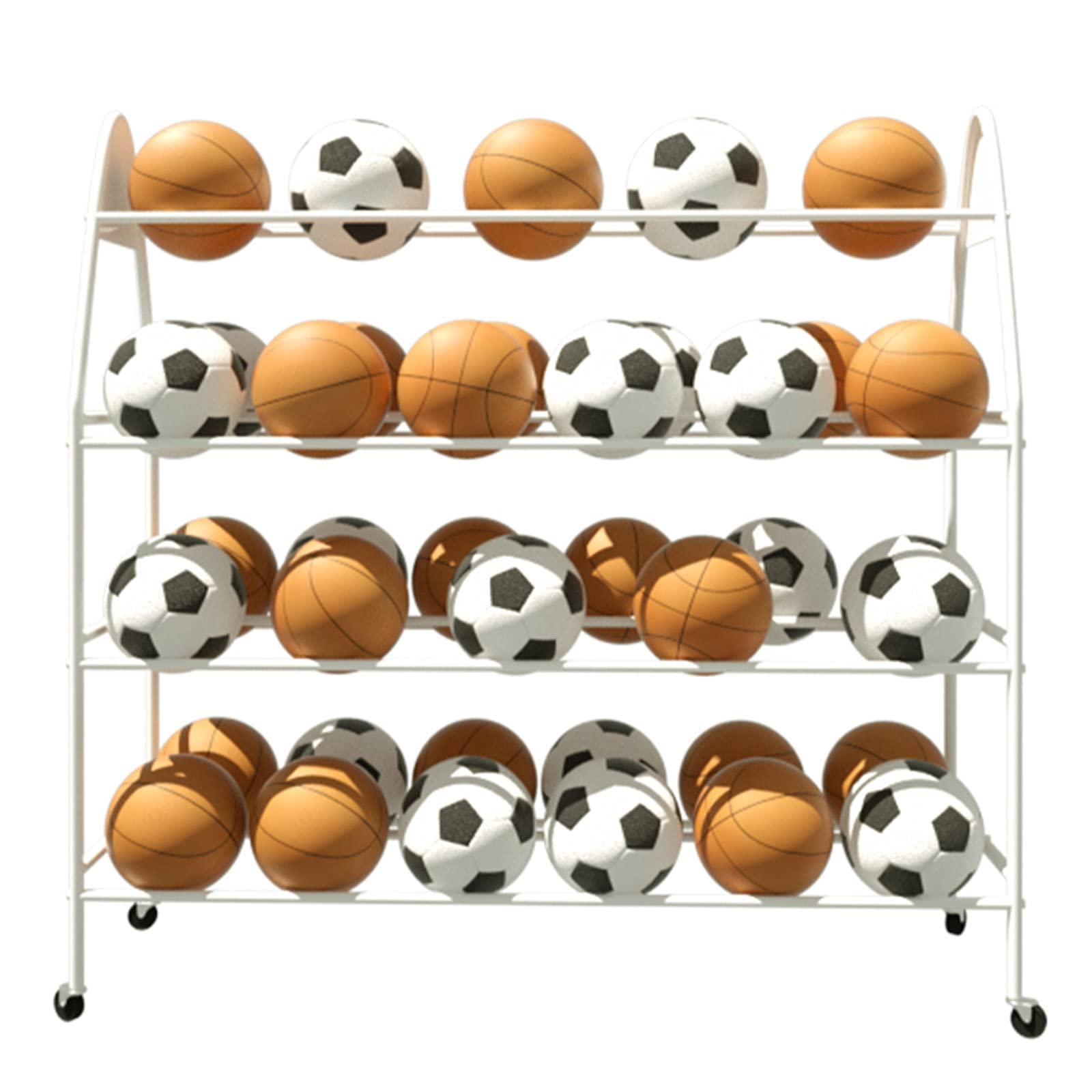 Estante de almacenamiento de 4 niveles para equipos deportivos, nizer duradero para fútbol, baloncesto, voleibol, equipo de gimnasio y suministros escolares, diseño móvil para un fácil acceso