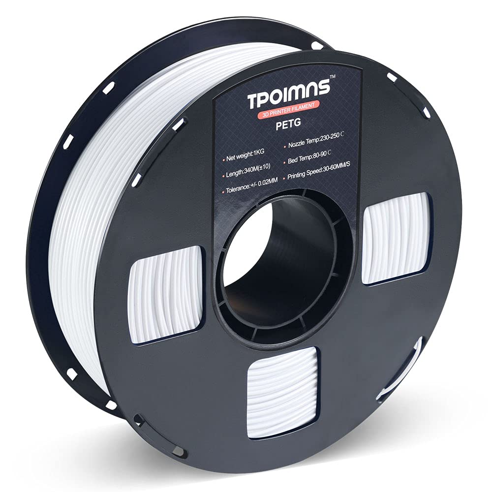 PETG Filament 1.75mm, 3D Printer Filament, 1kg Roll Spool(2.2lbs), Dimensional Accuracy +/- 0.02 mm, Compatible with Most FDM 3D Printers, White