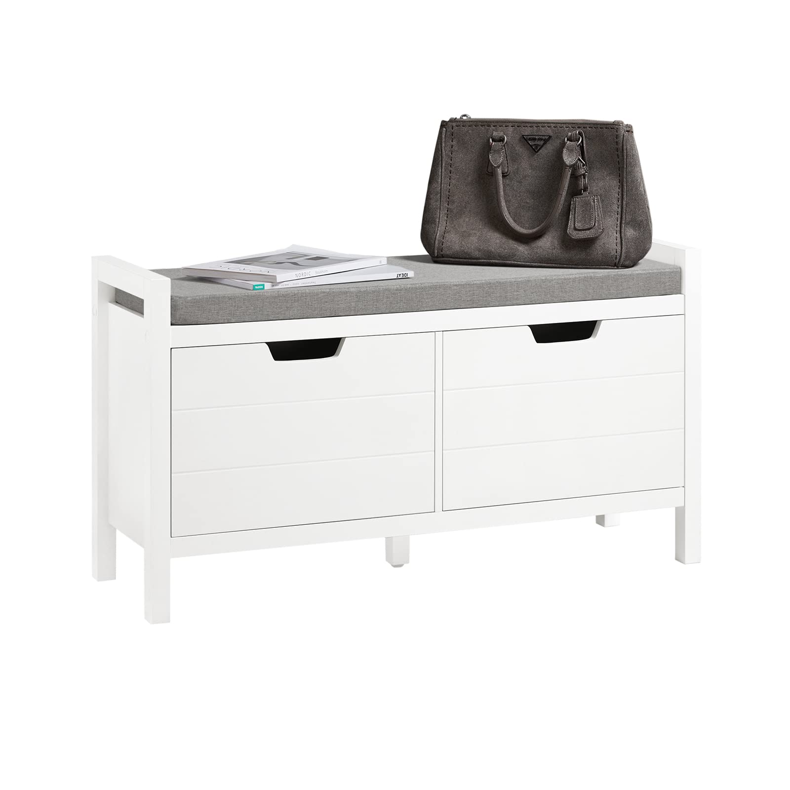 SoBuy Banco Zapatero con 2 Puertas Armario Multifuncional para Entrada con Asiento Baul Almacenaje Dormitorio 91 x 30 x 50 cm Blanco FSR63-W ES