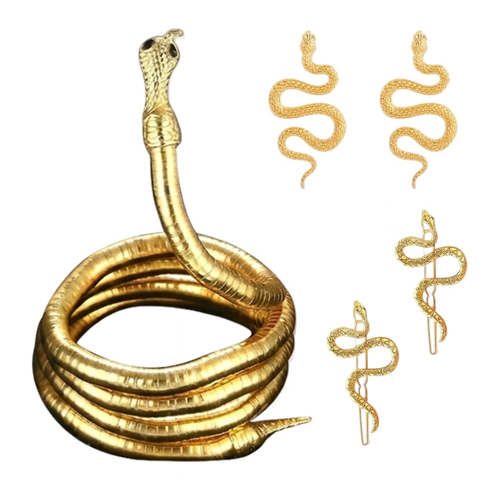 lunictto 5 Pcs Gold Snake Costume Accessories Set for Women – Egyptian Goddess Dress Up Props, for Cosplay, Themed & Carnival Party