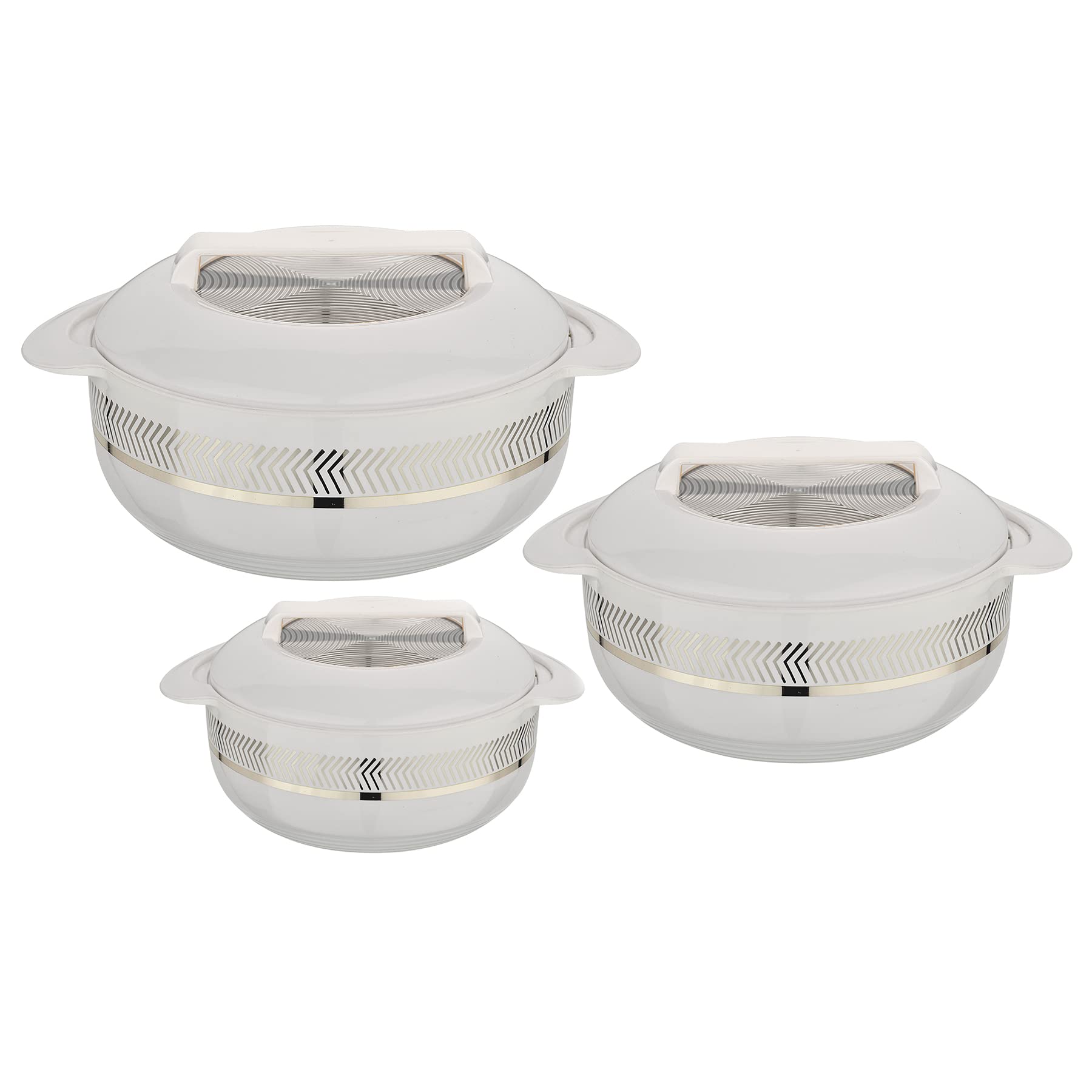ASIAN Hotpot Stainless Steel insulated Casserole Hot Pot Sparkle (3PC Set 1.5L, 2.5L, 3.5L, White)