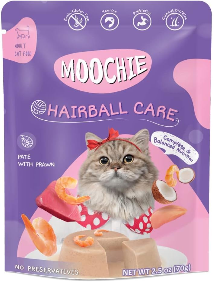 Moochie Cat Food Pate with Prawn - Hairball Care Pouch 70g (12 Pouch)