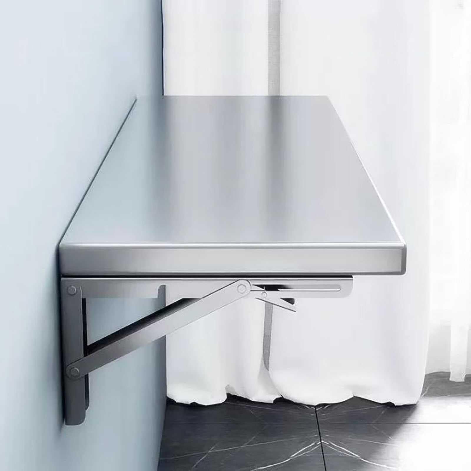 Edelstahl Wandklapptisch Klappbar Platzsparender Wandtisch für Wandmontage Robuster Rostfreier Schwerlast Klapptisch für Küche, Balkon, Werkstatt & Laptop (Nur als Ablage) 60x50cm