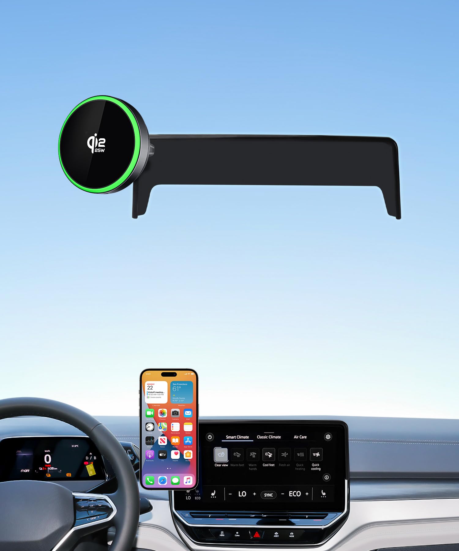 Qi2.2 Max 25W Fast Wireless Car Charger Phone Holder for 2021-2024 Volkswagen ID.4 / VW ID4 12-Inch Screen, Magnetic Phone Mount Compatible with MagSafe