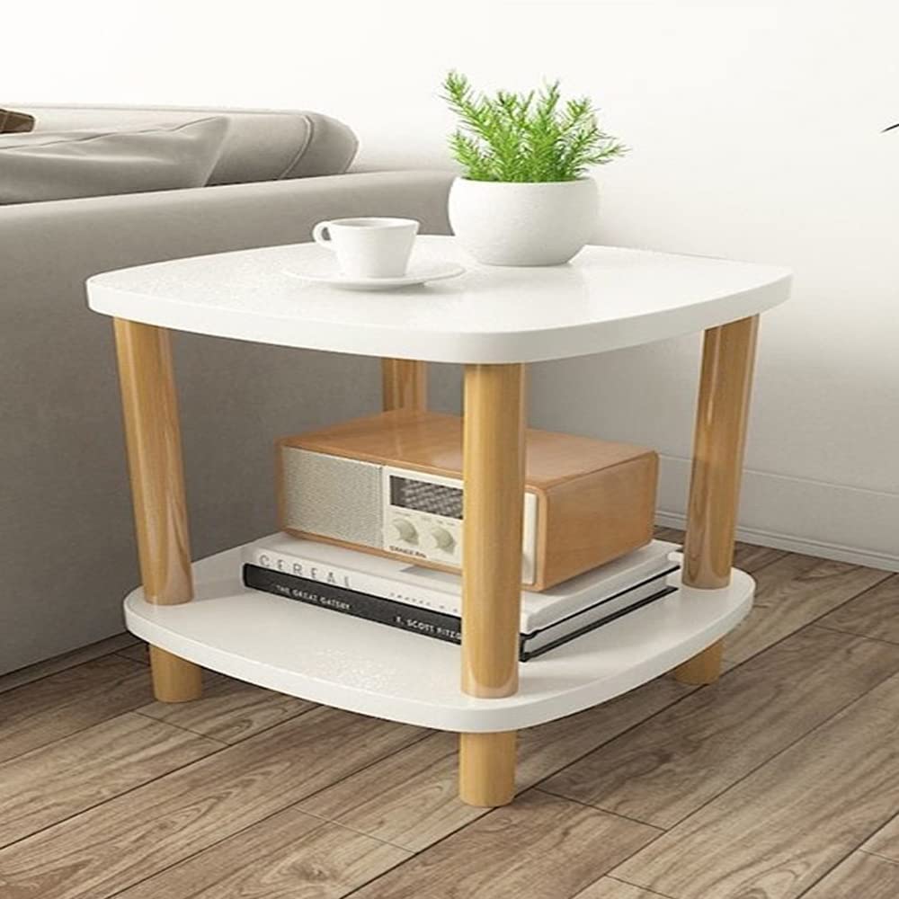 Kutis 2Tier Modern Nightstand – Stylish Side Table with Solid Wood Legs & Bedside Storage Cabinet for Bedroom & Living Room. 40 x 40 x 53 cm