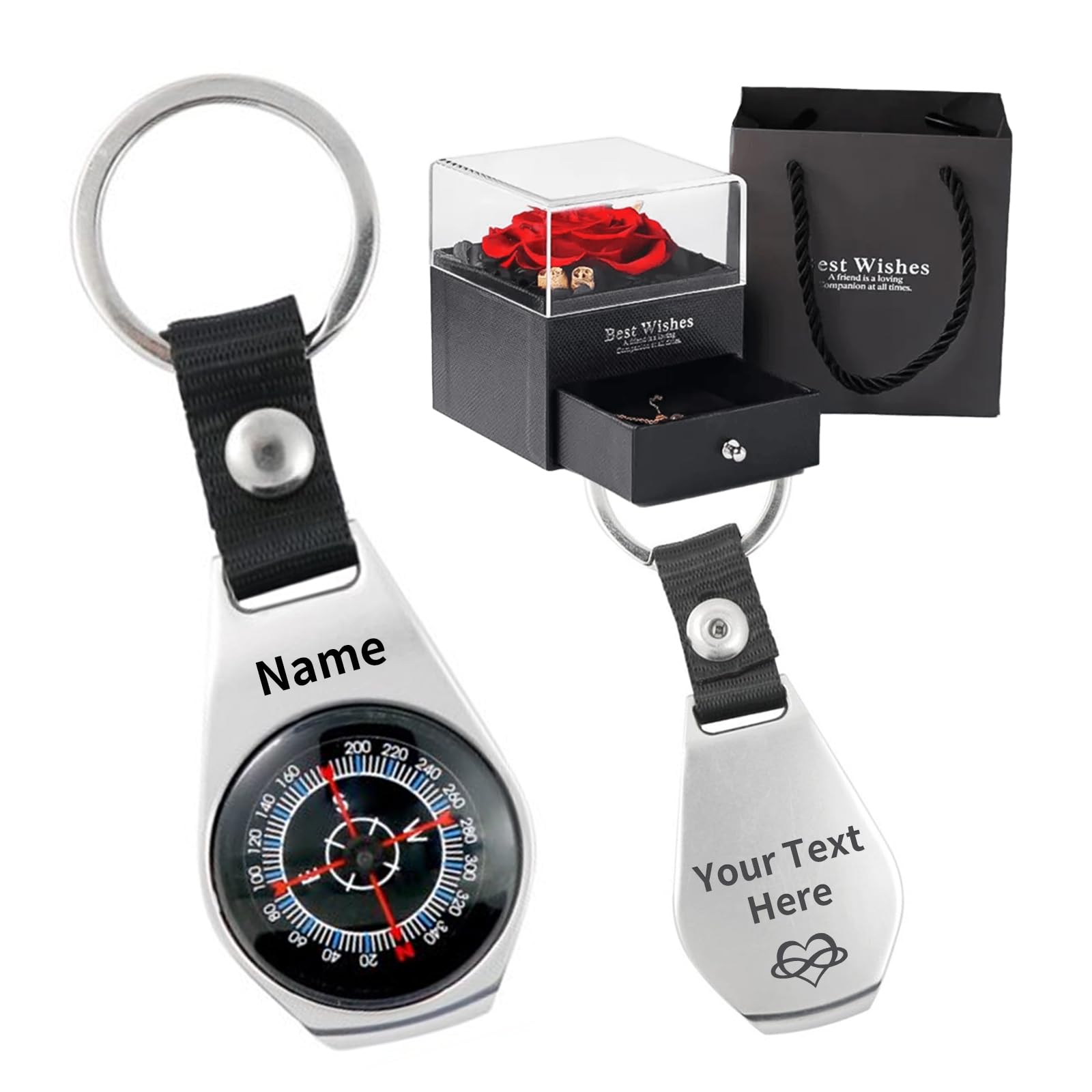 Custom Compass Personalized Portable Compas with Text Waterproof Luminous Function Compasses for Men Women Camping Hiking Outdoor Adventure Party Navigation Tool (silver)