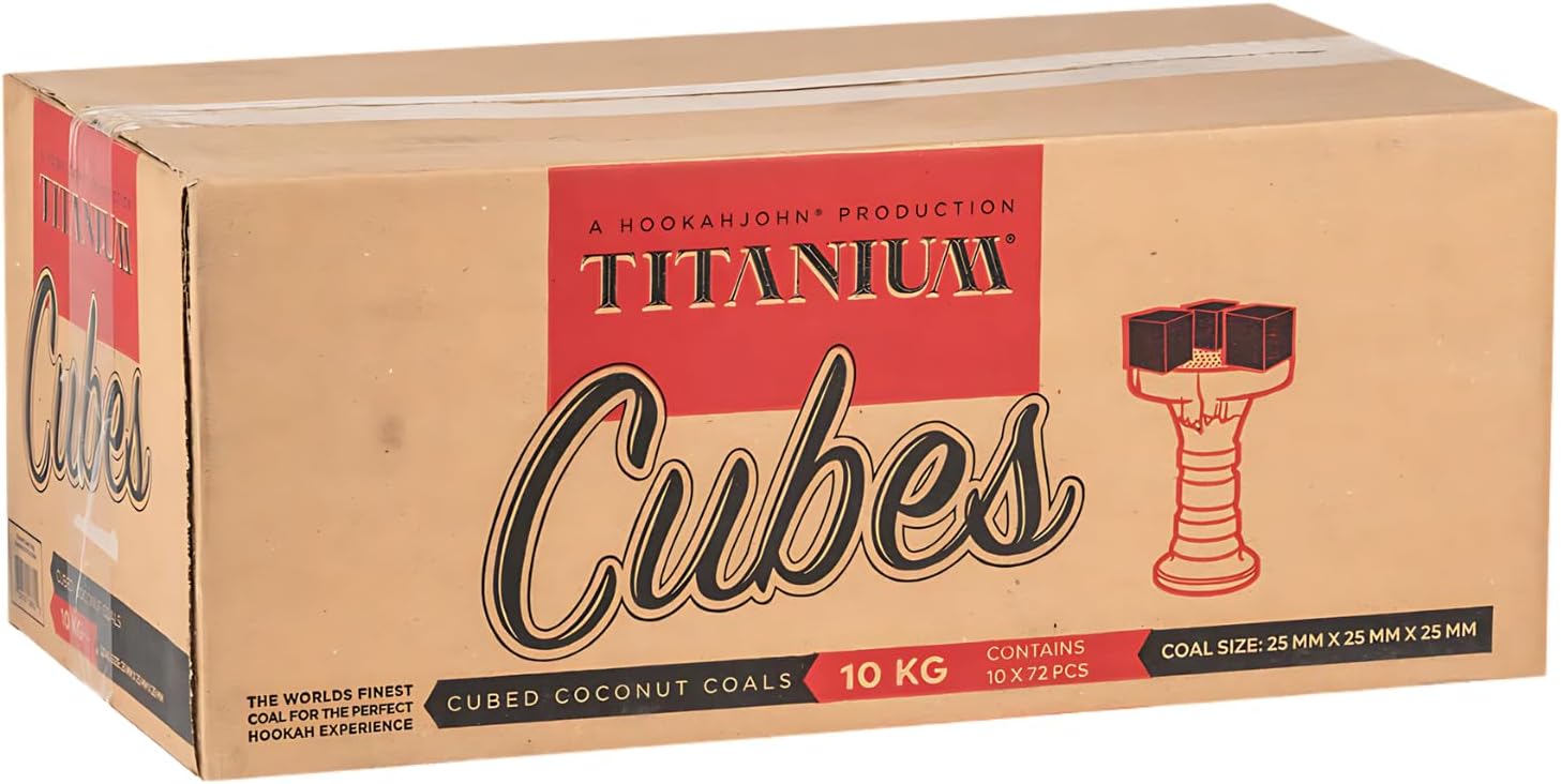 HookahJohn Titanium Hookah Coconut Coals-22 Ibs Value Pack-720 Count Cube Charcoal for Lounges