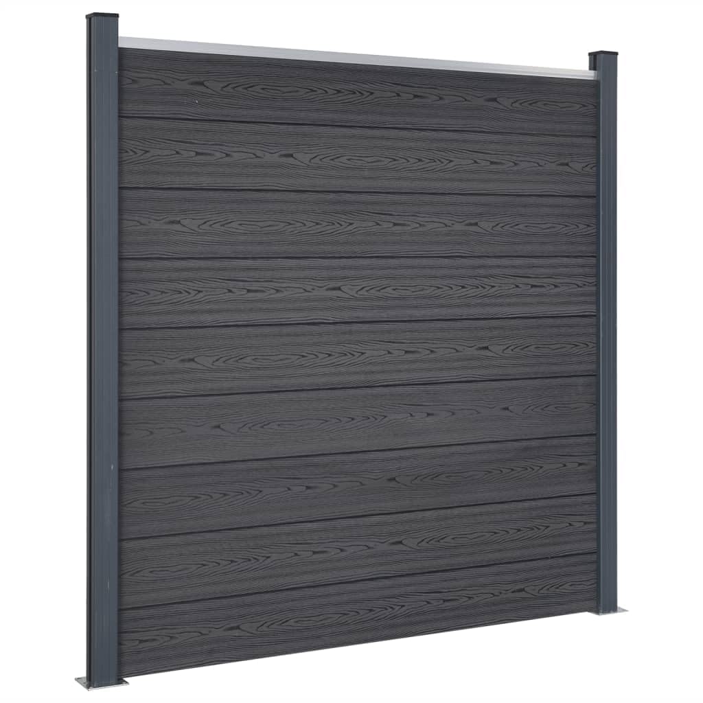 WPC Fence Panel Set Grey 699x186 cm Wood Plastic Composite Garden Privacy Screen Boundary Barrier Double Sided Design with Aluminium Post, Modular Easy Install Kit for Residential Outdoor Security