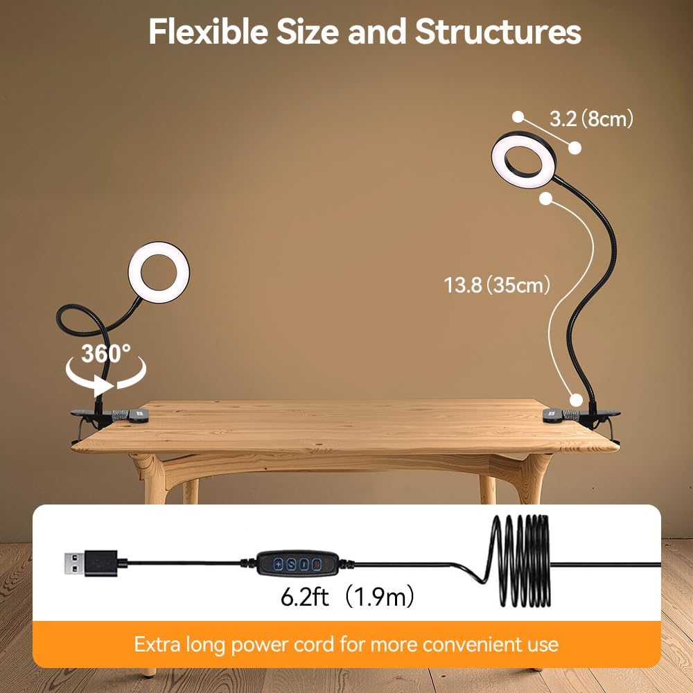 Skymore Desk Clip on Light, [3 Color Modes & 10 Brightness] LED Reading Light with Clamp, Flexible Gooseneck Book Light for Kids Reading Book in Bed, Headboard-Black