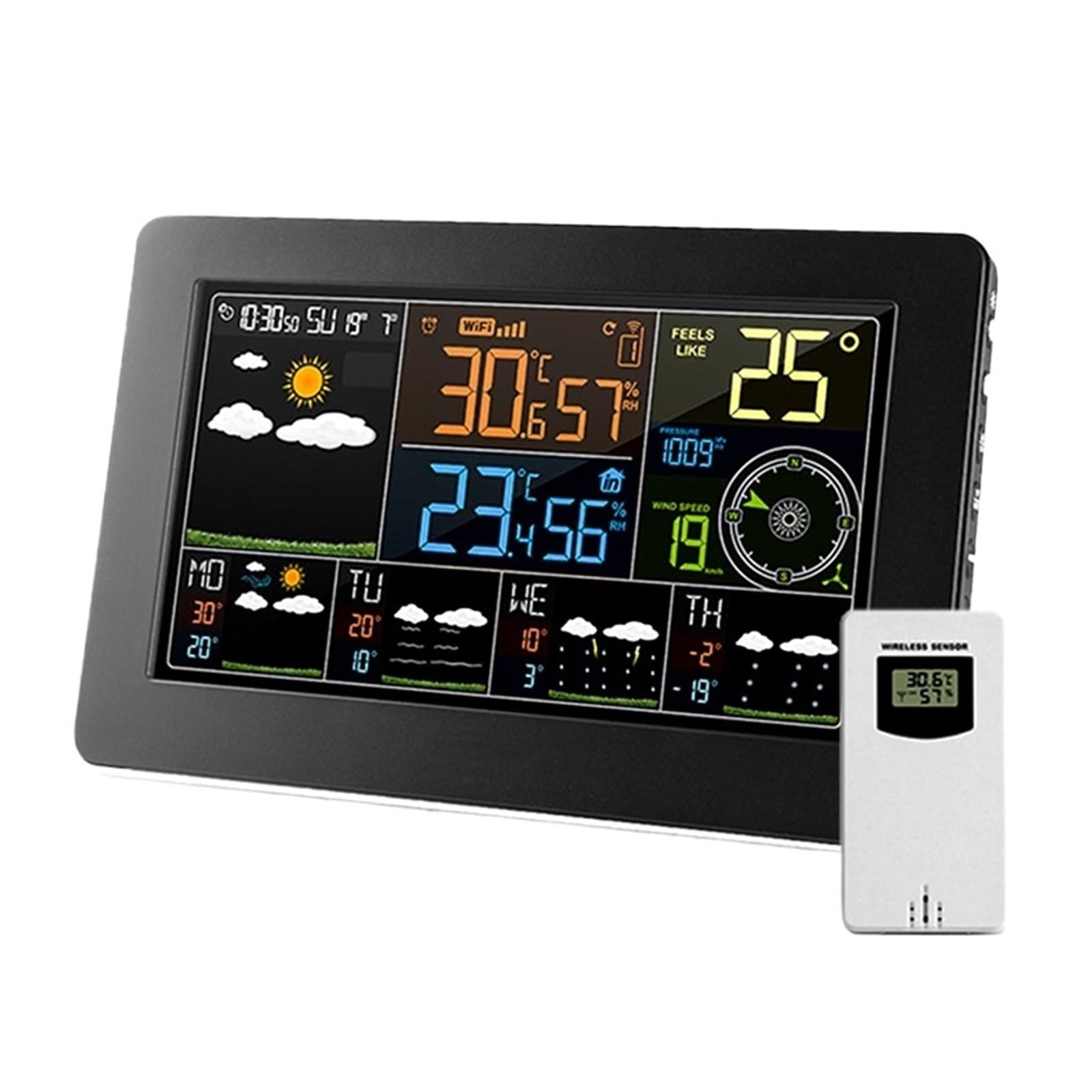 Station Météo avec Écran Couleur WiFi, Thermomètre Et Hygromètre, Détecteur De Pression d'air, De Vent, Testeur De Température Et D'humidité, Écran LCD(1 Sensor)