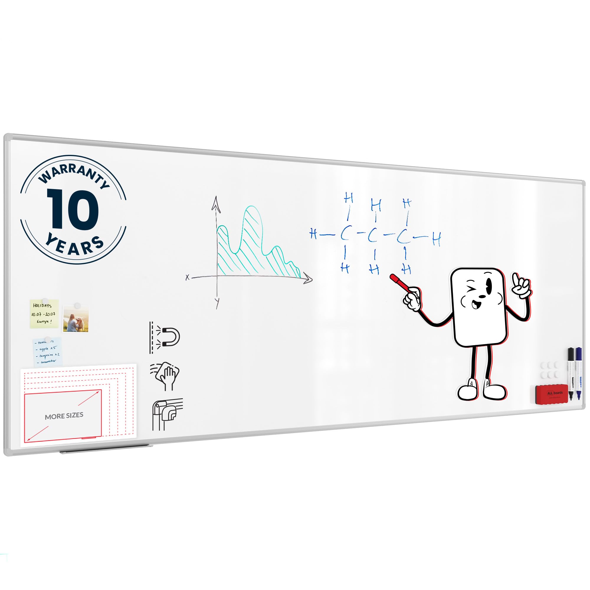 ALLboards Dry Erase Magnetic Board Anodized Aluminum Frame | Pen Tray, Lacquered Surface (250x100cm, White) โ image 1
