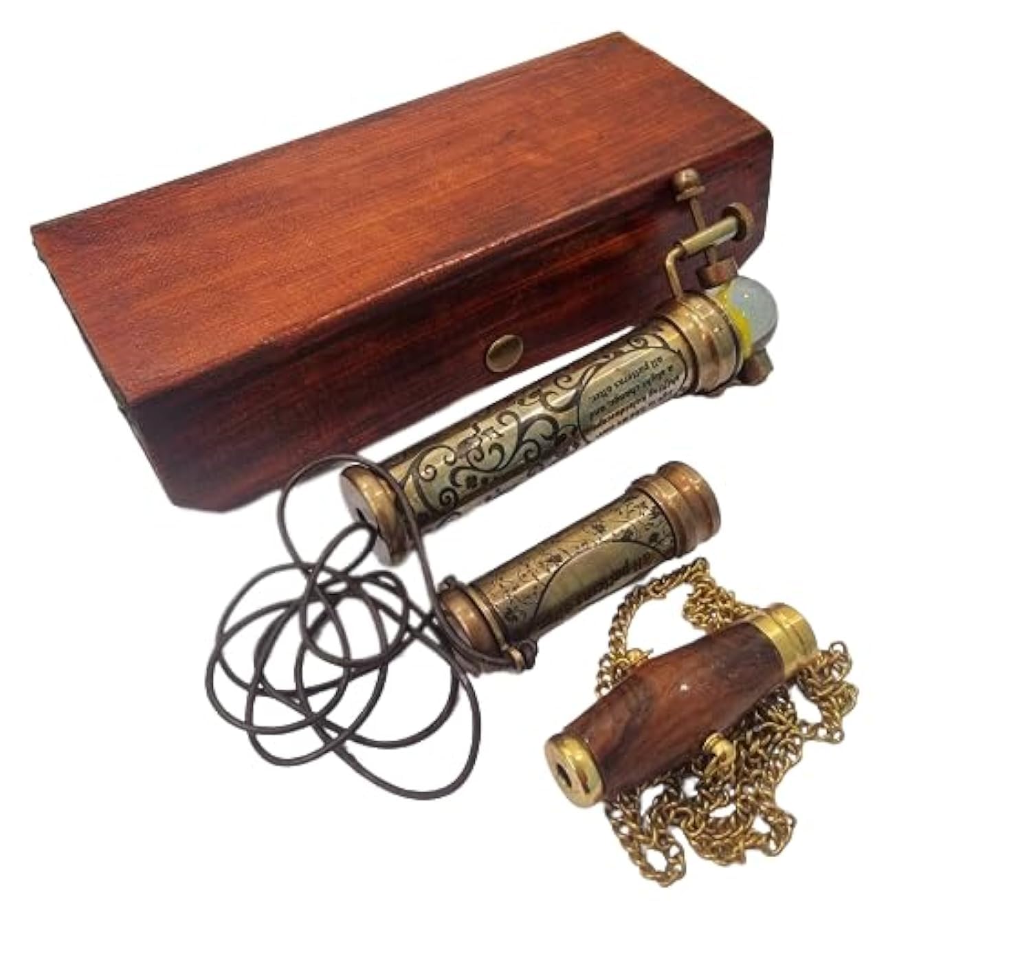 BRASSLICIOUS Kaleidoscopes Kit Premium Set of Three Diffrent Kaleidoscope with Leather Box | Premium Marble Kaleidoscope, Wooden pendent Kaleidoscope and Lether Brass Pendent