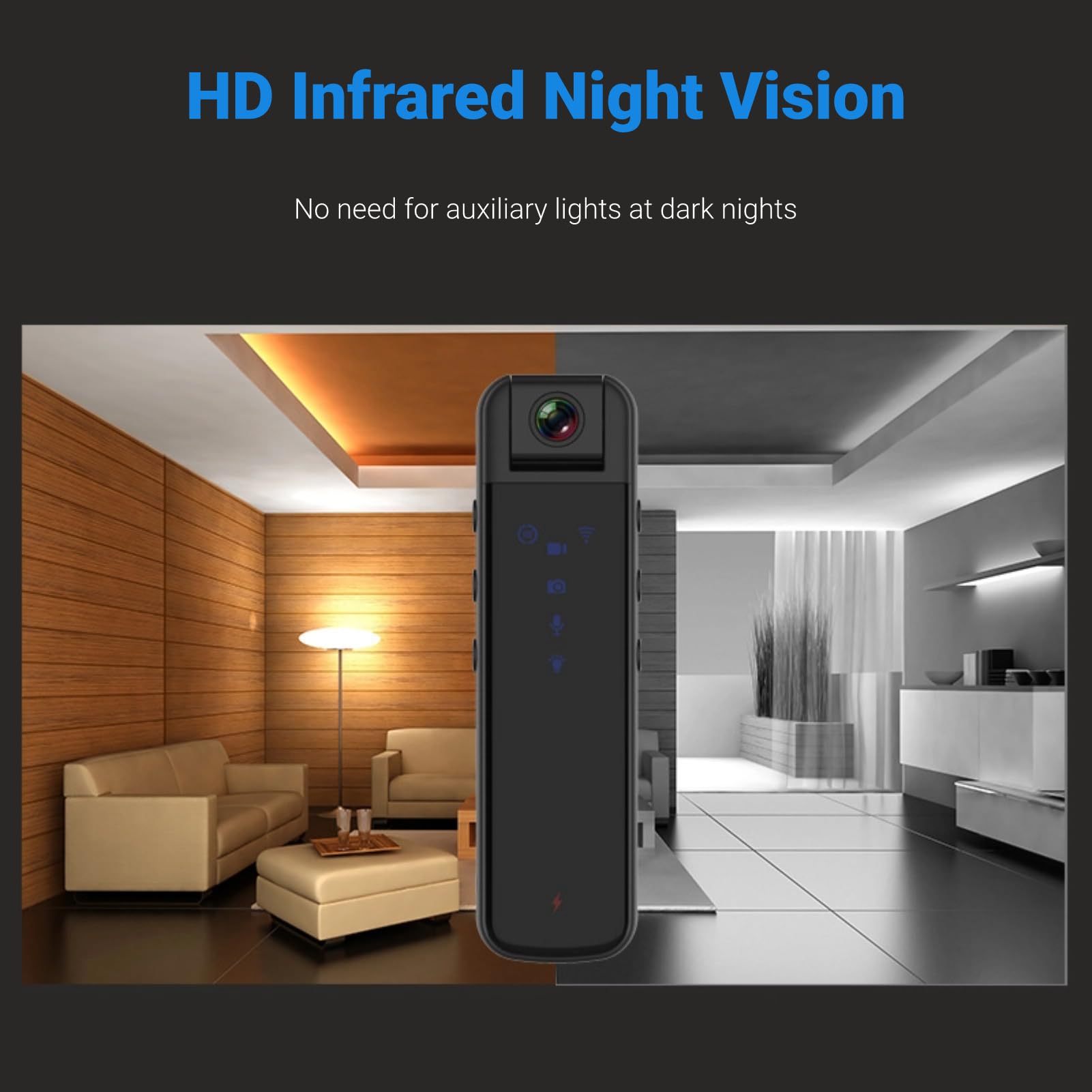 Caméra Corps HD, 1080P Infrarouge Vision Nocturne WiFi Enregistreur Vidéo Portable avec Clip Arrière, Détection de Mouvement Auto Save Action Camera avec Objectif Rotatif à 180°,