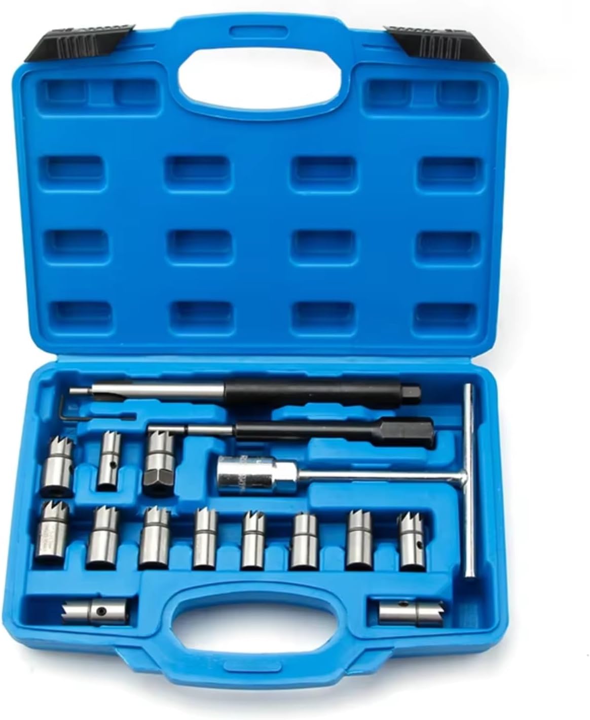 Ratchet Tool and Case 17pcs Diesel Fuel Injector for Seat Cleaning Kit Diesel Nozzle Reamer Nozzle Holder Cleaner Repair Tool Set