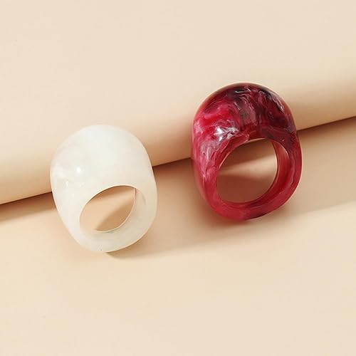 Miniatura 3 de 2-6 anillos gruesos de resina acrílica para mujeres, adolescentes y niñas, juego de anillos de plástico acrílico multicolor, anillos coloridos