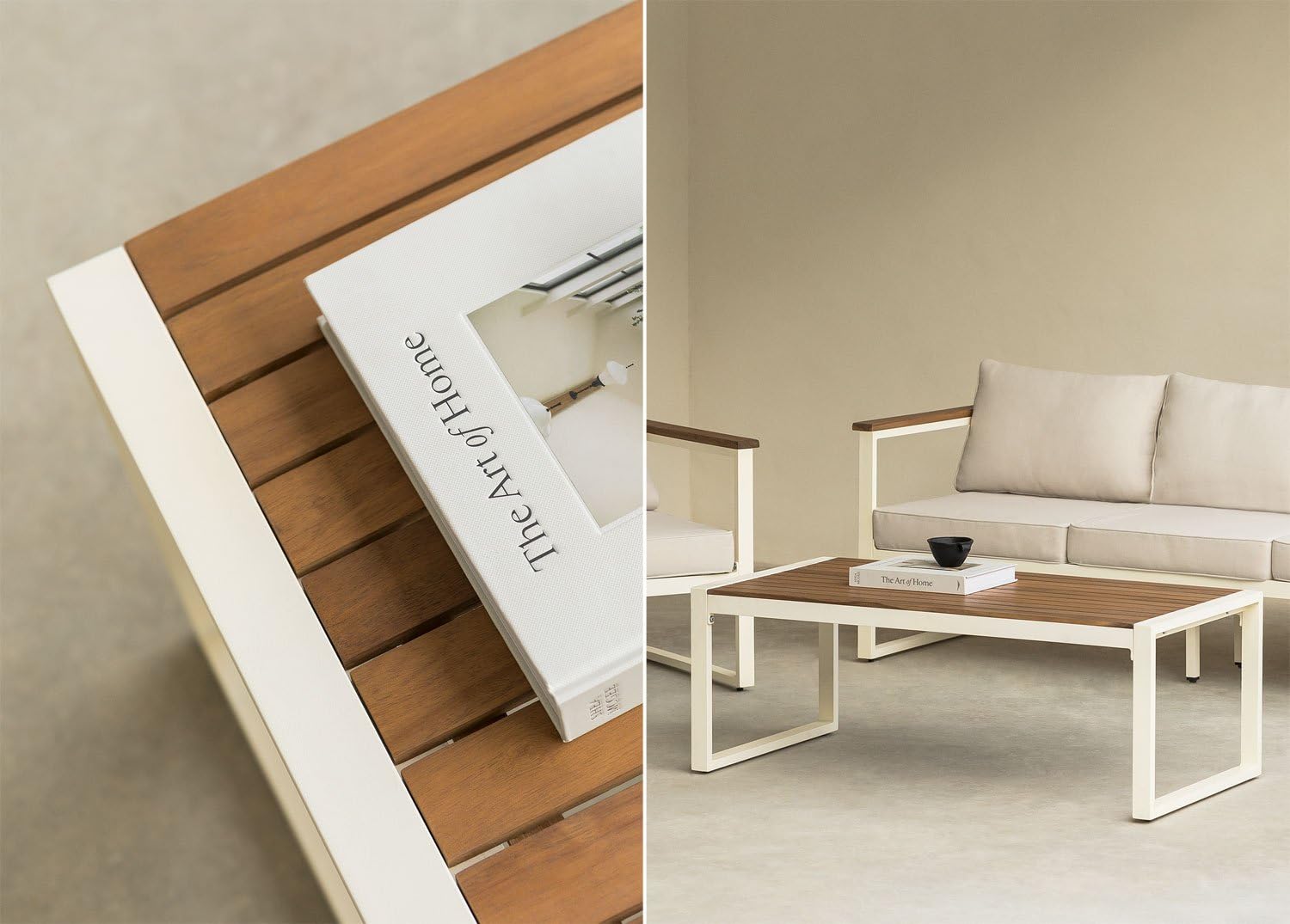 SKLUM Rechteckiger Garten-Couchtisch aus Aluminium und Akazienholz (110 x 55 cm) Lipov Weiss