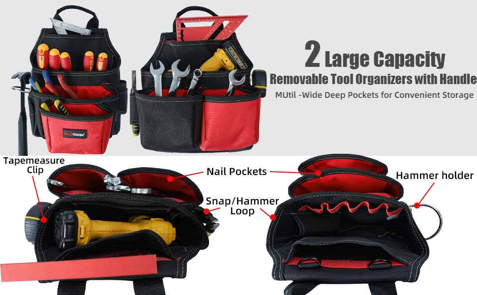 Image of MELOTOUGH Pro Framer Combo System-Tool Belt Suspenders Tool Pouch Build Heavy Duty Carpenter Tool Belt and Multi Function （red)