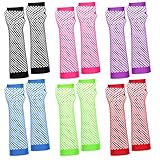 TIESOME 6 Pairs Fishnet Gloves Fingerless Neon...