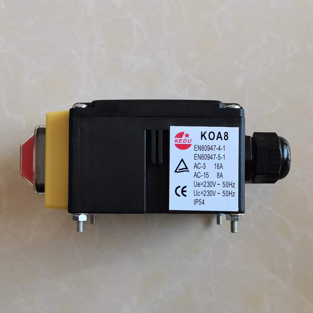 Interruptor electromagnético KEDU KOA8 Interruptores de botón a prueba de agua con protección contra falla de energía y bajo voltaje 230V 50HZ AC-3 16A AC-15 8A IP54