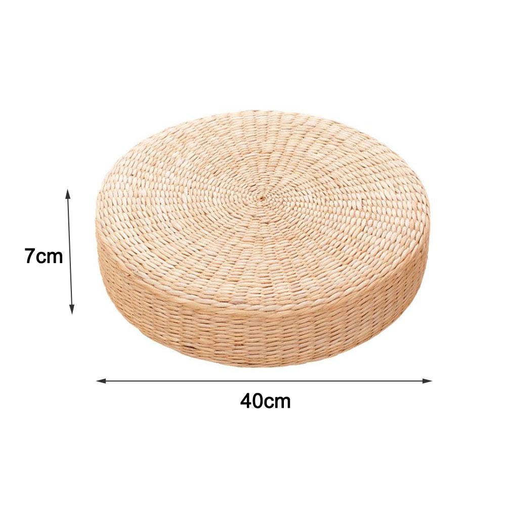 Rundes Stroh-Sitzkissen, 40 cm, weiches Pouf-Kissen für Yoga, gewebtes Graskissen für Garten, Esszimmer, Wohnzimmer, Heimdekoration, umweltfreundliche Matte