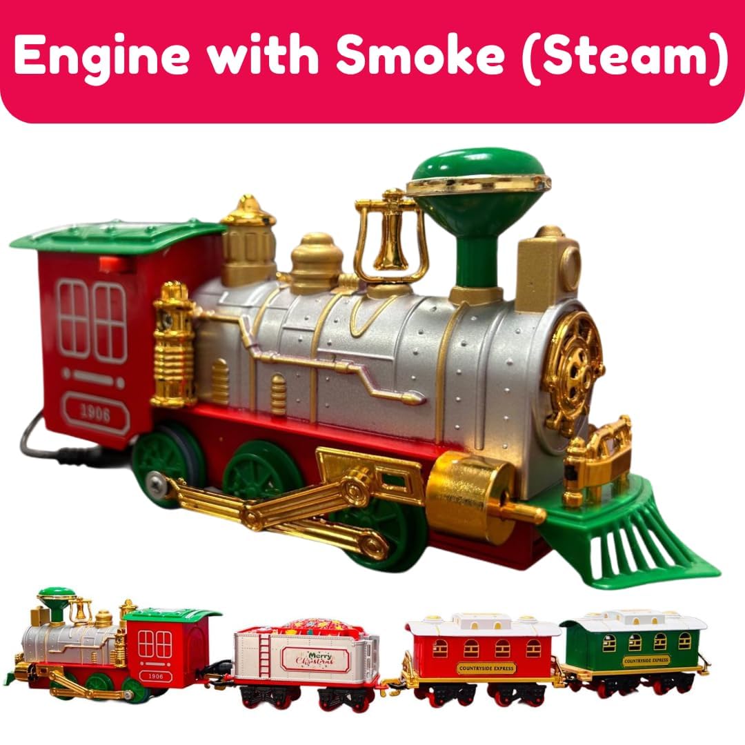 Storio Christmas Toy Train Set for Kids with Real Smoke, Light & Music, Battery Operated Electric Railway Track Set, Musical Toy Train for Boys Girls, DIY Track Building Educational Gift Toy 3+ Years 1