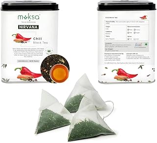 Premium Black Tea Bags - 15 Pyramid Tea Bags- 100% Organic Chili Chai Flavored Herbal Extract Tea Bag