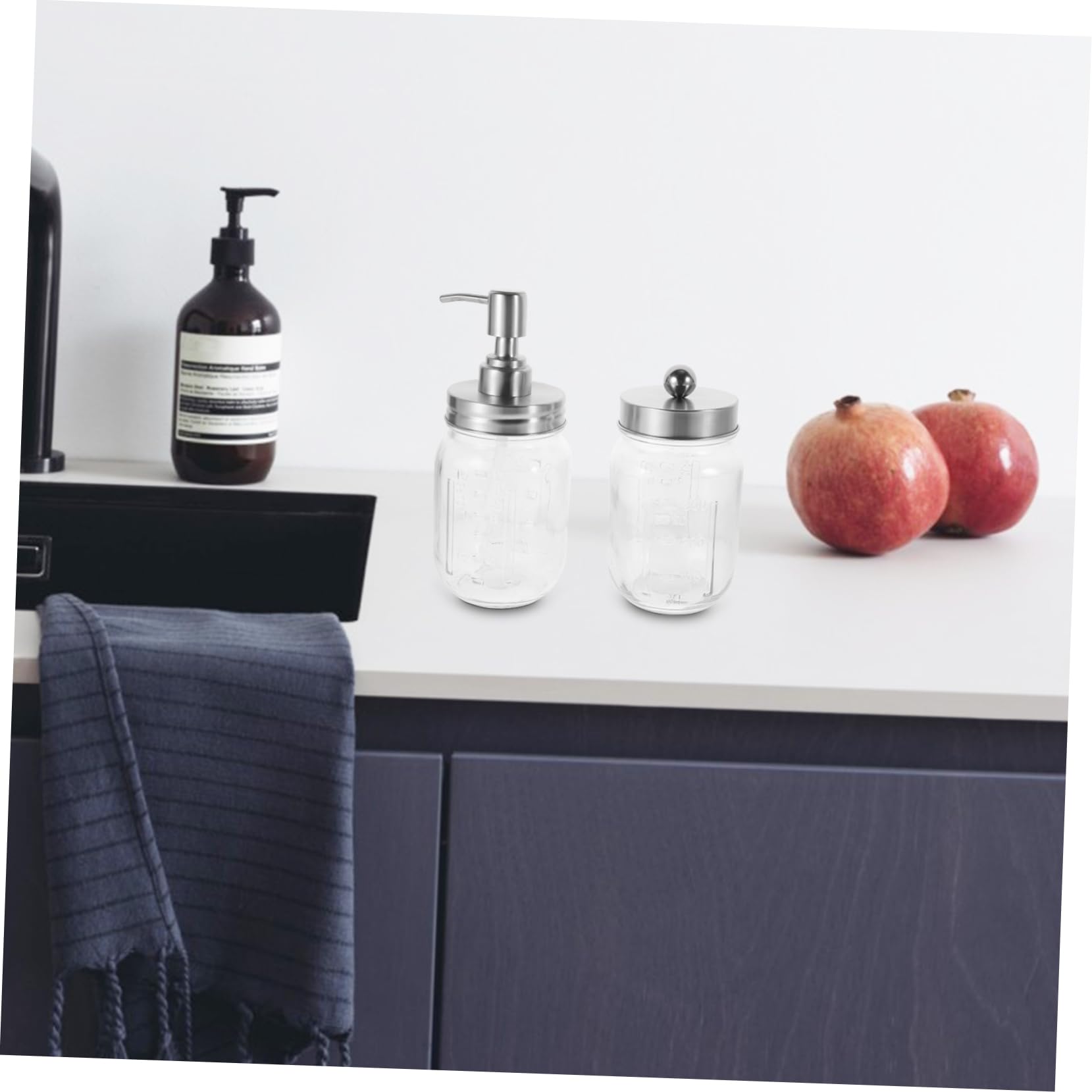 Zerodeko Badezimmer Accessoires Satz mit Wattestäbchenbehälter Zahnbürstenhalter und Seifenspender aus Glas Abs und Edelstahl für Geordnete Aufbewahrung im Bad | Seifenspender mit Schaumfunktion, Zahnbürstenhalter und 3 Vorratsgläser, Tragbar für Bad