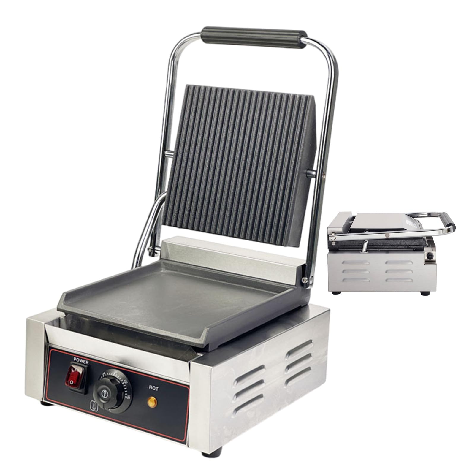 Elektryczne Opiekacze Do Kanapek I Opiekacze Do Chleba, Grill, Tostery Do Kanapek Z Jedną Płytą, Nieprzywierającą Powłoką, Z Rowkowaną I Gładką Płytą Do Steków, Mięs, 1800 W,smooth