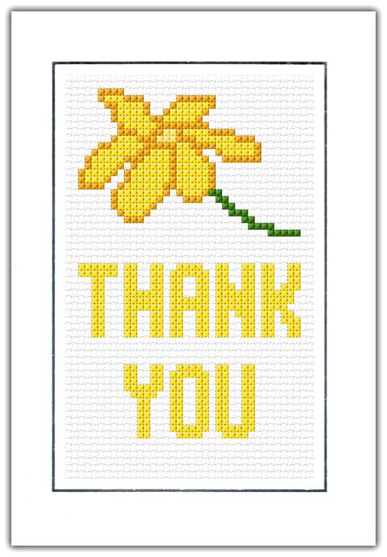 Skye Stitching & Photos Thank You Flower (Blue, Aqua, Yellow, Orange, Purple, Pink & Red) - 14 Count Cross Stitch Card Kit 4" x 6" (Yellow)