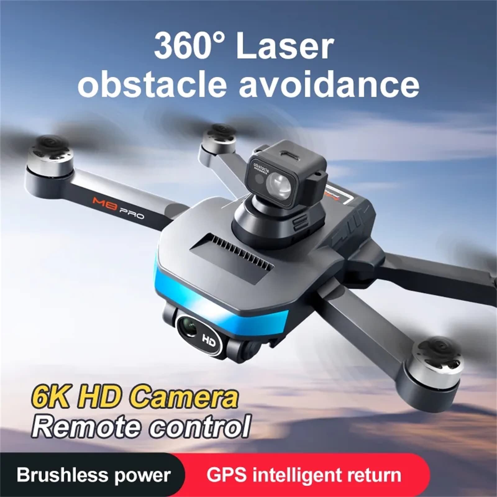 Dron para Niños Adultos con Cámara Ajustable HD 6K, Cuadricóptero RC De Seis Capacidades para Sensor De Gravedad, Vuelo De Trayectoria, Retorno Automático GPS, 2 Baterías