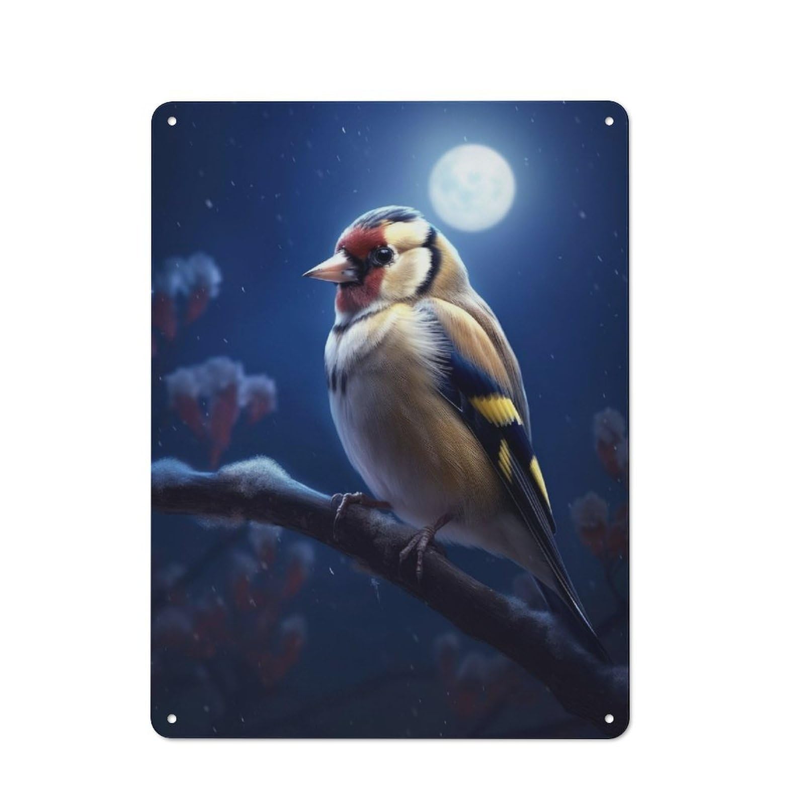 Garden Style Bird Goldfinch Moonlight Tin Sign 40x30cm, Porch Wall Decor for Patio Bar, Workshop, Shed Or Kitchen