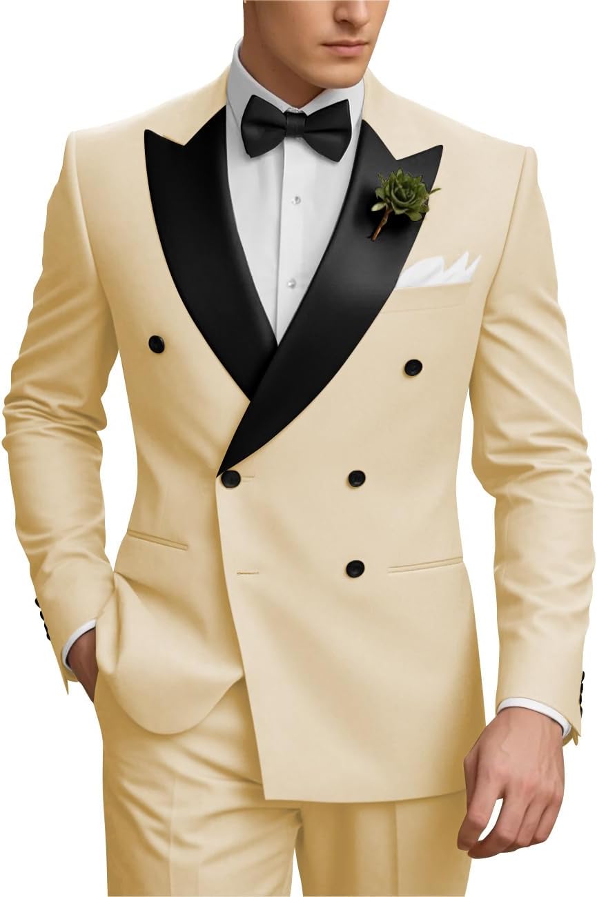 Tuxedo Suits for Men 2 Piece Double Breasted Suit Men Slim Fit Tuxedo Blazer and Pants for Wedding Prom Suits