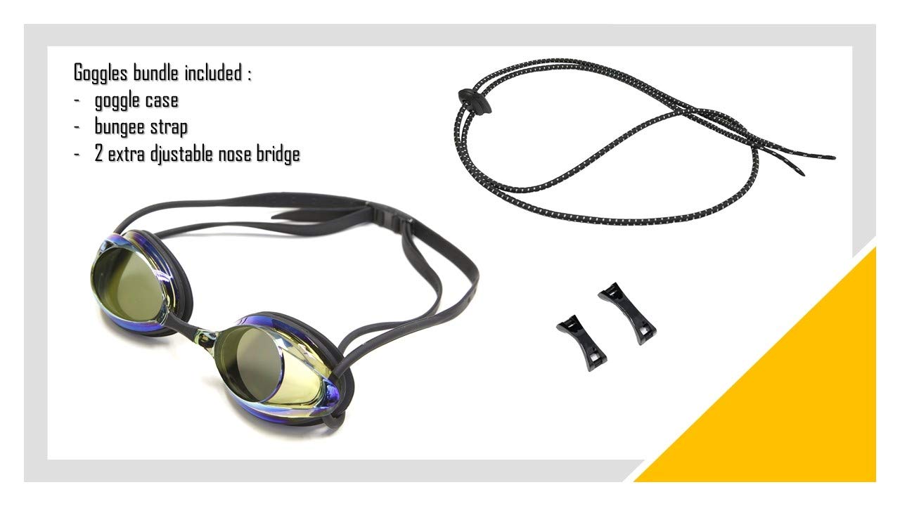 Adoretex Sports UV Protection Swim Goggles Bundle Set (G7400RM) - Gold/Black Mirrored