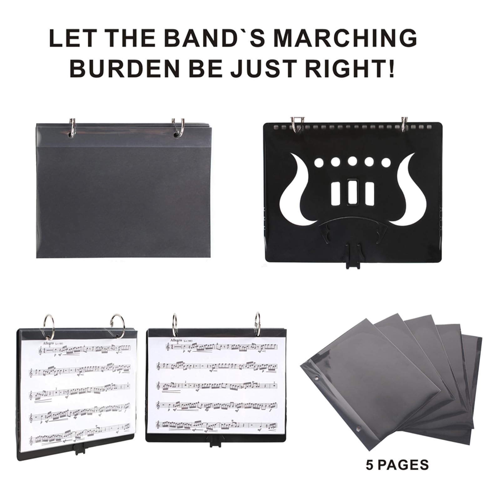 Fafeicy Support Porte Partition Chorale Avec 5 Pages En Plastique Pour Fanfare Saxophone Clarinette Trompette Dossier Léger Pour étudiants Et Professionnels