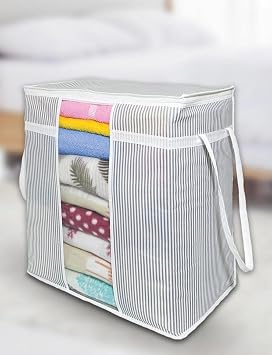 Garment Quilt Pillow with Window Hurcu Storage Bag Gray Striped