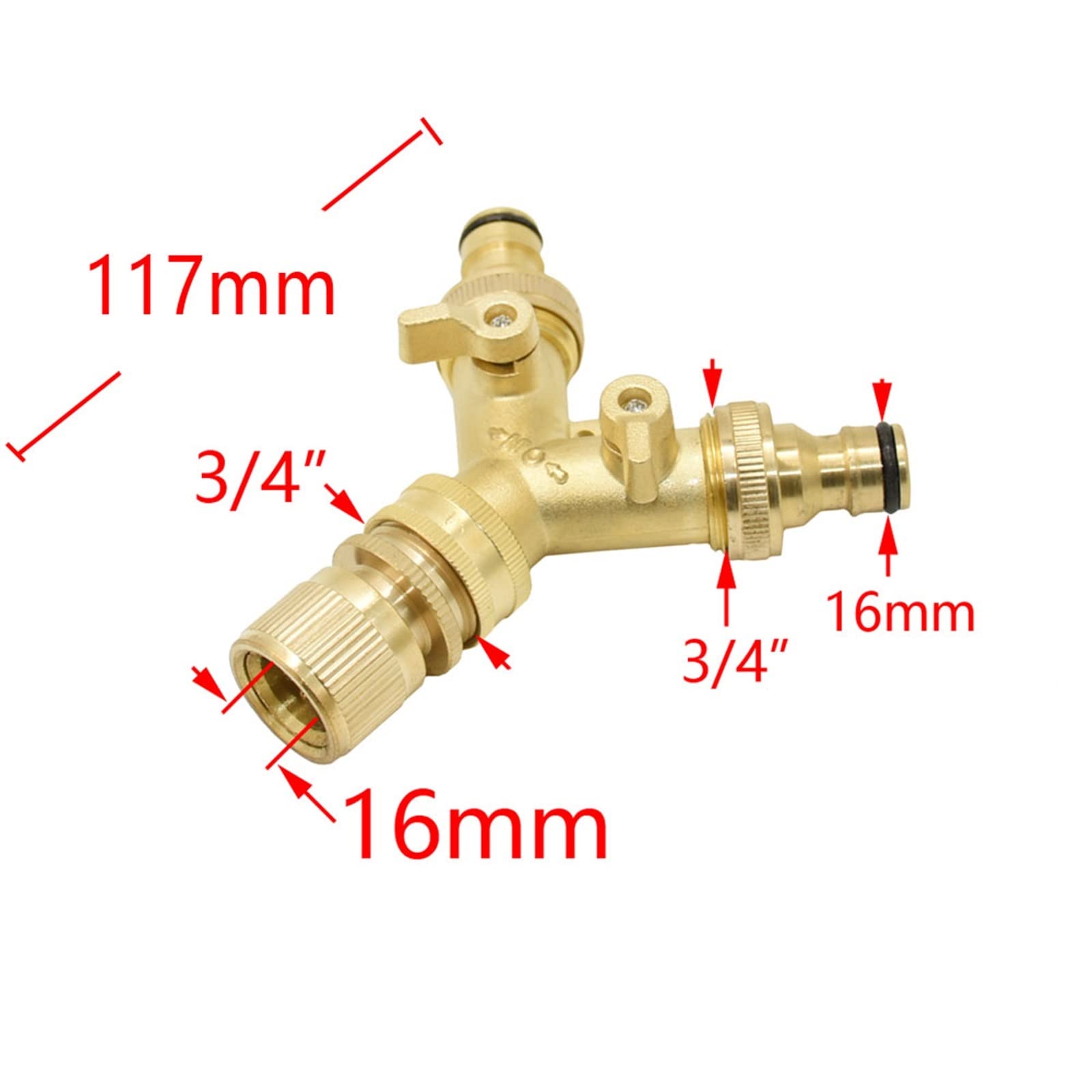 Rosca de latón de 3/4 de pulgada Divisor de agua del grifo de 2 vías Válvula de riego en Y de cobre 5/8 quot; Adaptador de grúas de conector rápido 1 Uds (Size : K)