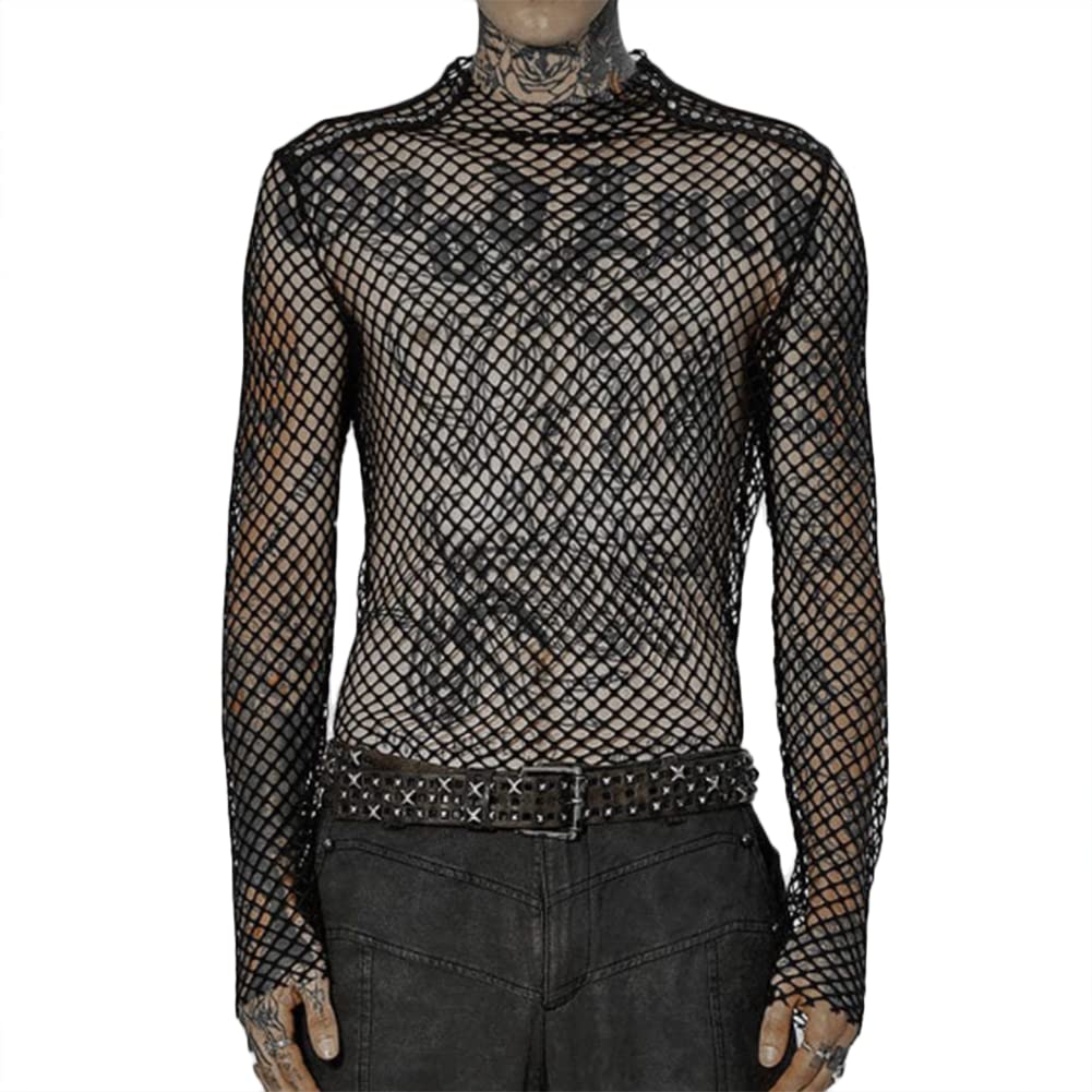 JPXJGT Mäns väst transparent genomskinlig klubbkläder nät genomskinliga toppar t-shirts(Color:Black,Size:L)