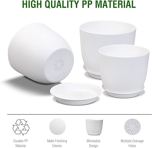 Miniatura 4 de UOUZ Macetas grandes y modernas, 12109, macetas de plástico con agujeros de drenaje y platillos para plantas de interior y exterior, flores, color