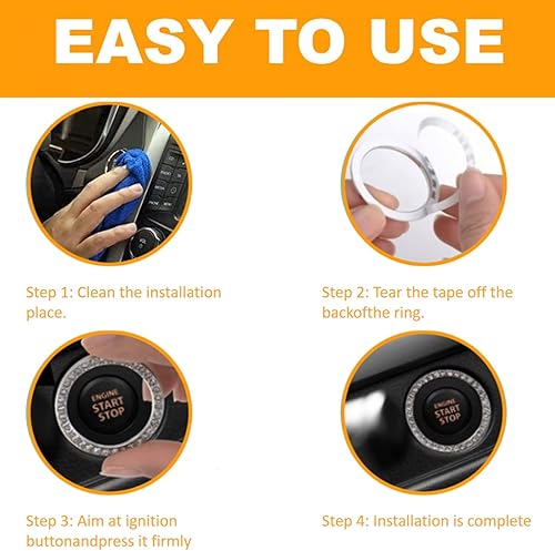 Miniatura 6 de Paquete de 3 calcomanías de doble fila de diamantes de imitación de cristal brillante para automóvil, botón de arranque de automóvil, SUV, camiones,