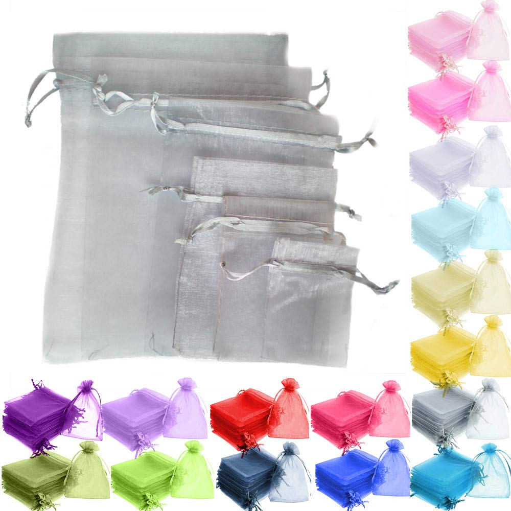 Time to Sparkle 200 Pcs Organza Gift Bags - Silver 7x9cm