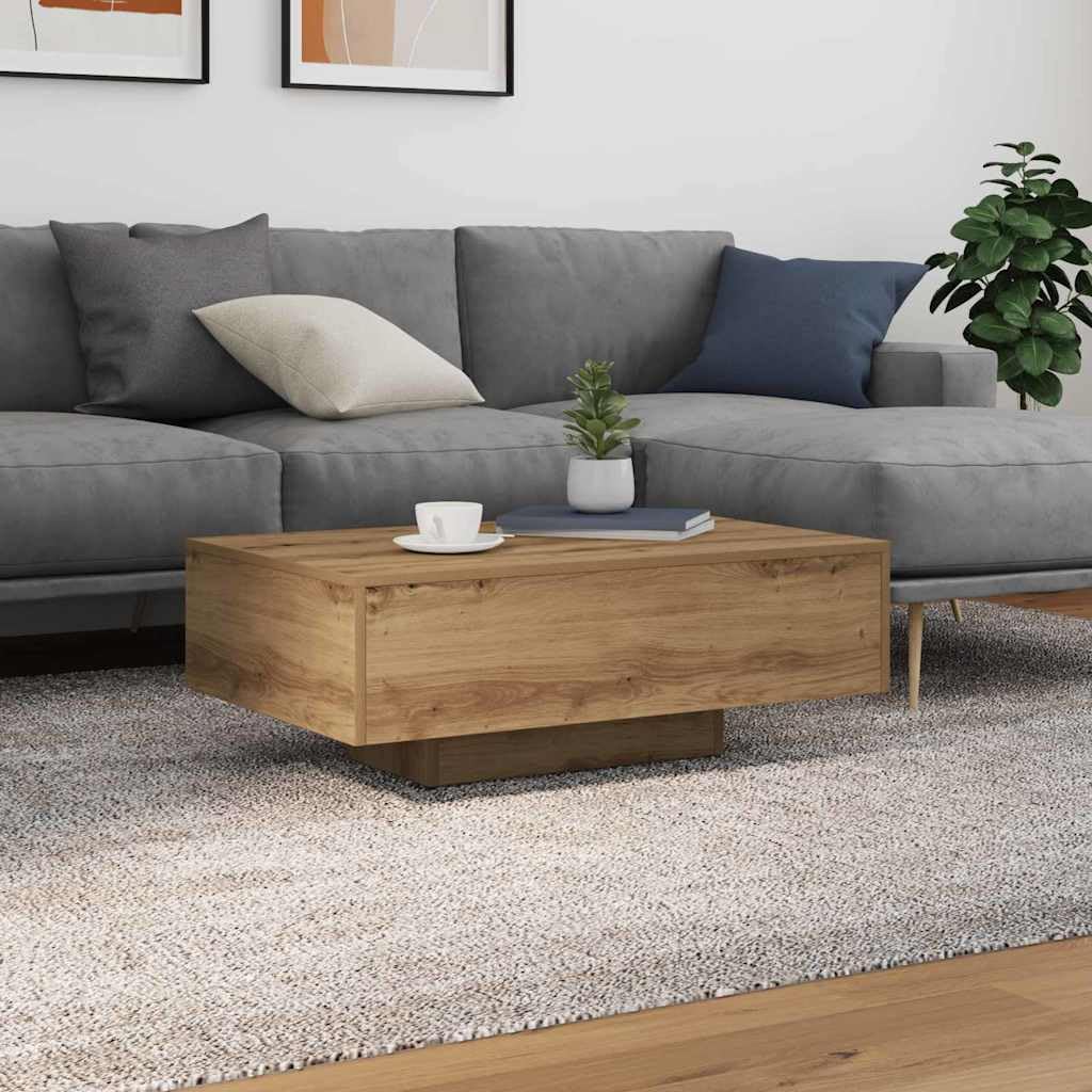 SXZenSpace Contemporary Coffee Table with LED Lights Modern Small 85x55x31 cm Artisan Oak Engineered Wood Center Piece for Living Room Bedroom Corridor