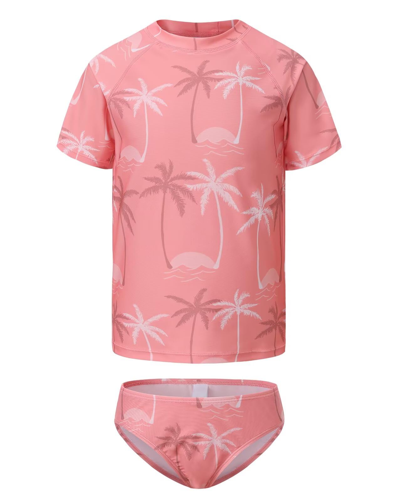 Girls Two Piece Rash Guard Swimsuits Set Short Sleeve Bathing Suit for Kids Hawaiian Swimwear Set 3-16 Years