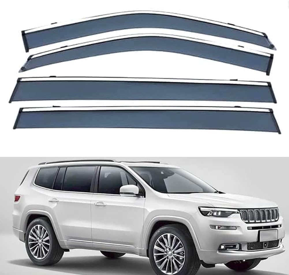 liufangfc Wind Deflectors for Jeep Grand Commander XK 2018 – 4pc Tape-On Smoked Visors, Weatherproof, Anti-Salt/Snow, Low-Noise