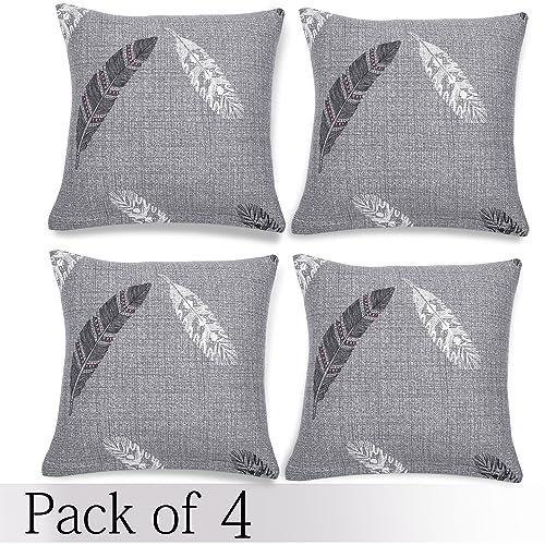 Image of HOKIPO Polyester Stretchable Cushion Cover for Sofa 16 inch x 16 inch, Pack of 4 (AR-4098-D1*4), Grey