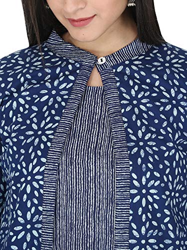 Image of KANNAHI Women Pure Cotton Printed Straight Calf Length Regular Jaipuri Kurta and Shrug Set with Floral Print for Womens & Girls Grey